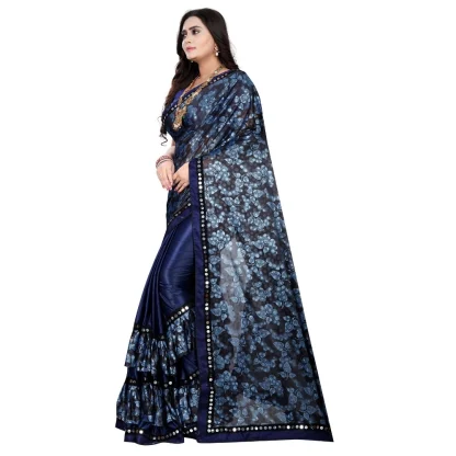 Women's Lycra Blend Saree with Blouse (Blue, 5-6 Mtrs) - Image 3