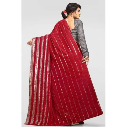 Women's Vichitra Saree with Blouse (Red, 5-6 Mtrs) - Image 2