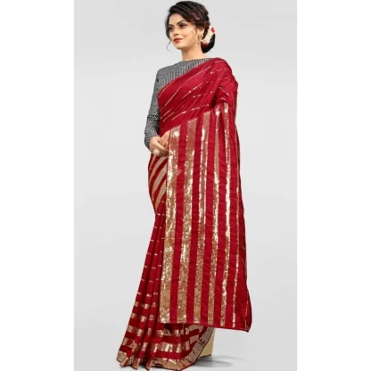 Women's Vichitra Saree with Blouse (Red, 5-6 Mtrs) - Image 3