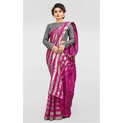 Women's Vichitra Saree with Blouse (Pink, 5-6 Mtrs) - Image 4