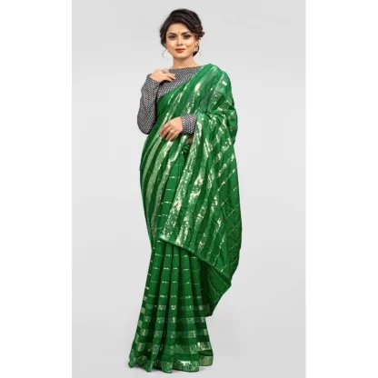 Women's Vichitra Saree with Blouse (Green, 5-6 Mtrs) - Image 4