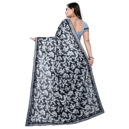 Women's Lycra Blend Saree with Blouse (Grey, 5-6 Mtrs) - Image 2