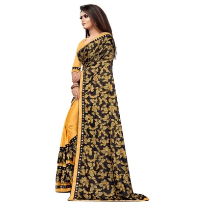 Women's Lycra Blend Saree with Blouse (Mustard, 5-6 Mtrs) - Image 3