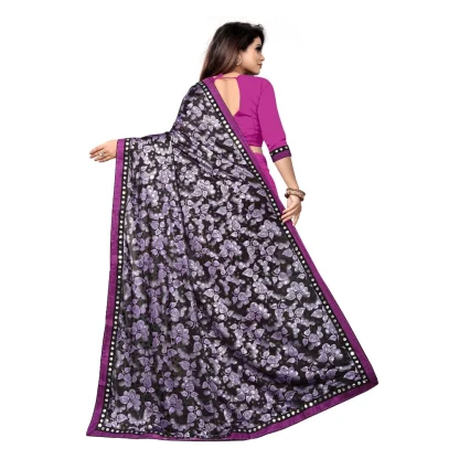 Women's Lycra Blend Saree with Blouse (Purple, 5-6 Mtrs) - Image 2