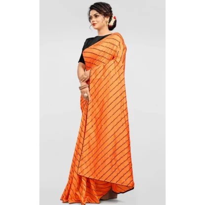 Women's Vichitra Saree with Blouse (Orange, 5-6 Mtrs) - Image 3