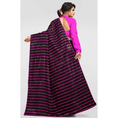 Women's Vichitra Saree with Blouse (Pink, 5-6 Mtrs) - Image 2