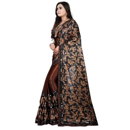 Women's Lycra Blend Saree with Blouse (Coffee, 5-6 Mtrs) - Image 3