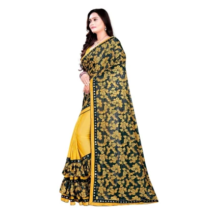 Women's Lycra Blend Saree with Blouse (Mustard, 5-6 Mtrs) - Image 3