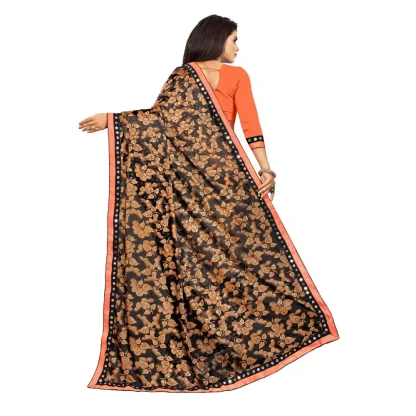 Women's Lycra Blend Saree with Blouse (Orange, 5-6 Mtrs) - Image 2