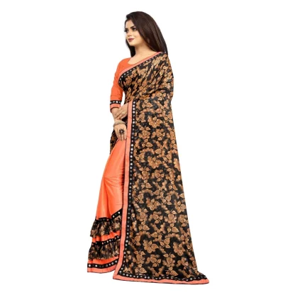 Women's Lycra Blend Saree with Blouse (Orange, 5-6 Mtrs) - Image 3