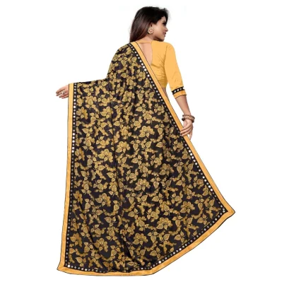 Women's Lycra Blend Saree with Blouse (Mustard, 5-6 Mtrs) - Image 2