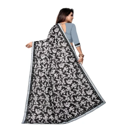 Women's Lycra Blend Saree with Blouse (Grey, 5-6 Mtrs) - Image 2