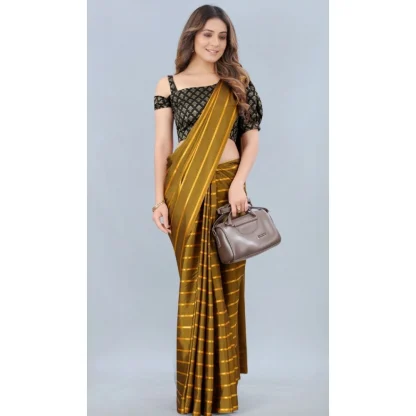 Women's Satin Silk Saree with Blouse (Mustard, 5-6 Mtrs) - Image 4