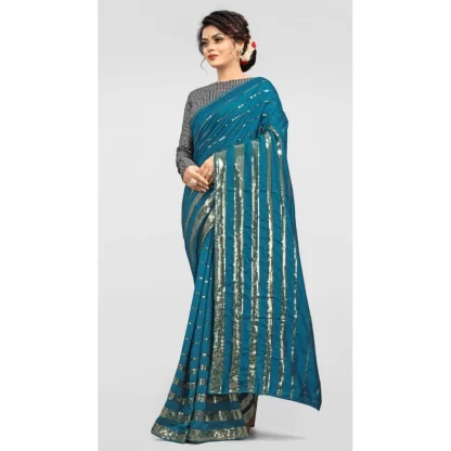 Women's Vichitra Saree with Blouse (Rama, 5-6 Mtrs) - Image 3