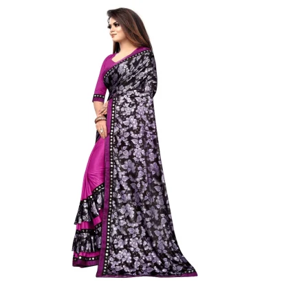 Women's Lycra Blend Saree with Blouse (Purple, 5-6 Mtrs) - Image 3