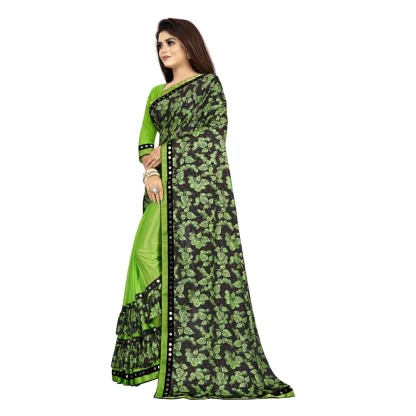 Women's Lycra Blend Saree with Blouse (Pista, 5-6 Mtrs) - Image 3