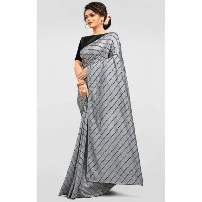 Women's Vichitra Saree with Blouse (Grey, 5-6 Mtrs) - Image 3