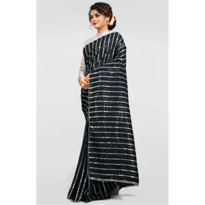 Women's Vichitra Saree with Blouse (Silver, 5-6 Mtrs) - Image 2