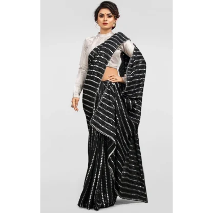 Women's Vichitra Saree with Blouse (Silver, 5-6 Mtrs) - Image 3