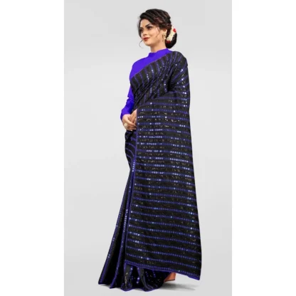 Women's Vichitra Saree with Blouse (Blue, 5-6 Mtrs) - Image 3