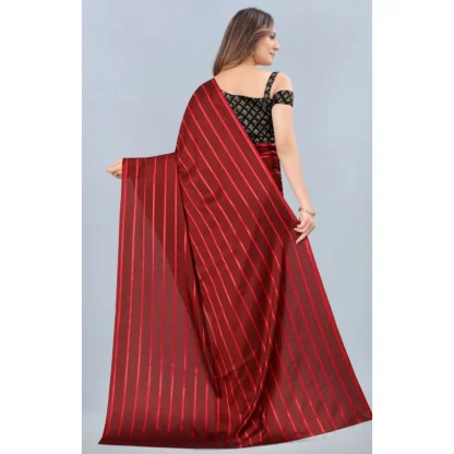 Women's Satin Silk Saree with Blouse (Red, 5-6 Mtrs) - Image 2