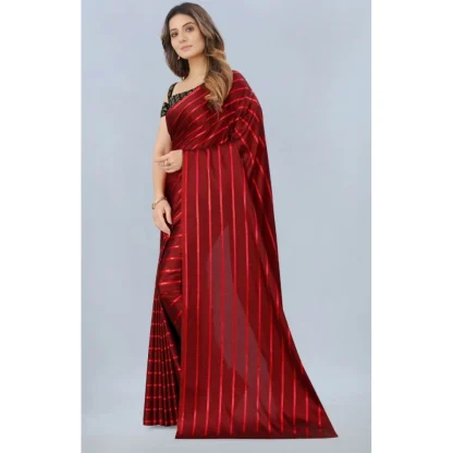 Women's Satin Silk Saree with Blouse (Red, 5-6 Mtrs) - Image 3