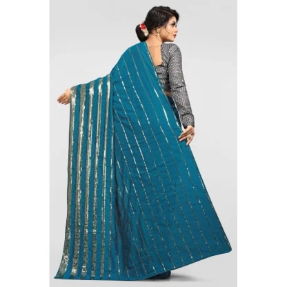 Women's Vichitra Saree with Blouse (Rama, 5-6 Mtrs) - Image 2