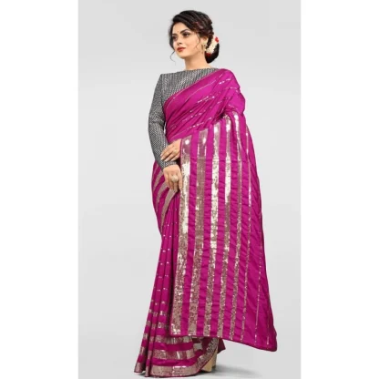 Women's Vichitra Saree with Blouse (Pink, 5-6 Mtrs) - Image 3