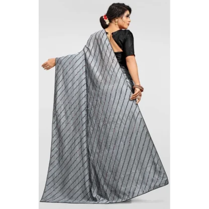 Women's Vichitra Saree with Blouse (Grey, 5-6 Mtrs) - Image 2