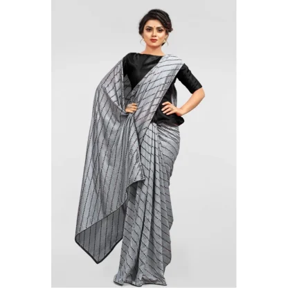 Women's Vichitra Saree with Blouse (Grey, 5-6 Mtrs) - Image 4