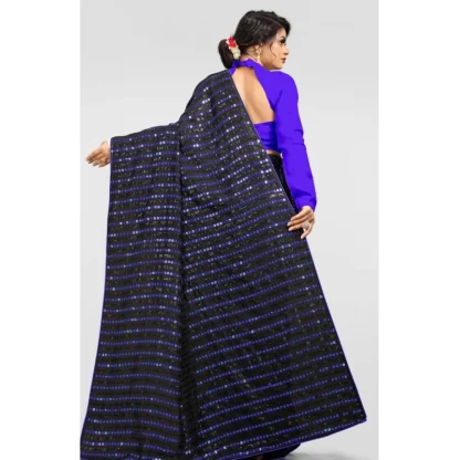 Women's Vichitra Saree with Blouse (Blue, 5-6 Mtrs) - Image 2