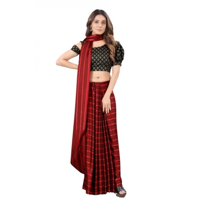 Women's Satin Silk Saree with Blouse (Red, 5-6 Mtrs)