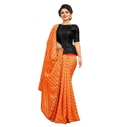 Women's Vichitra Saree with Blouse (Orange, 5-6 Mtrs)