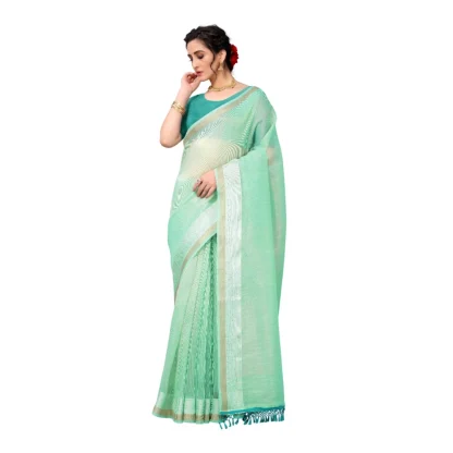 Women's Cotton Woven Printed Sarees (Rama Blue, 5-6 Mtrs)