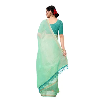 Women's Cotton Woven Printed Sarees (Rama Blue, 5-6 Mtrs) - Image 4