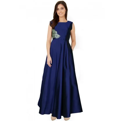 Women's Taffeta Silk Western Wear Flare Long Gown (Sea Green)