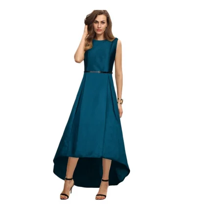 Women's Taffeta Silk Western Wear Flare Long Gown (Sea Green)