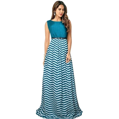 Women's Taffeta Western Wear Flare Long Gown (Sea Green)