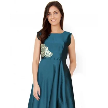 Women's Taffeta Silk Western Wear Flare Long Gown (Sea Green) - Image 3