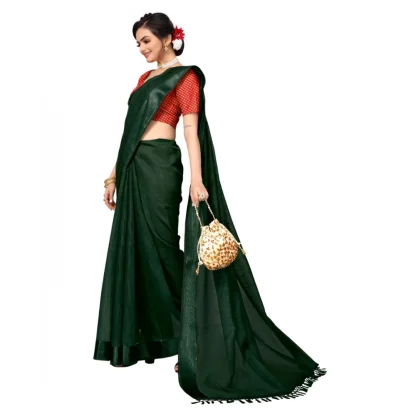 Women's Cotton Blend Stripe Pattern Sarees (Green, 5-6 Mtrs) - Image 2