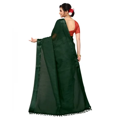 Women's Cotton Blend Stripe Pattern Sarees (Green, 5-6 Mtrs) - Image 3