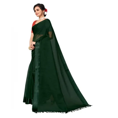 Women's Cotton Blend Stripe Pattern Sarees (Green, 5-6 Mtrs) - Image 4