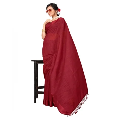 Women's Cotton Blend Stripe Pattern Sarees (Maroon, 5-6 Mtrs) - Image 3