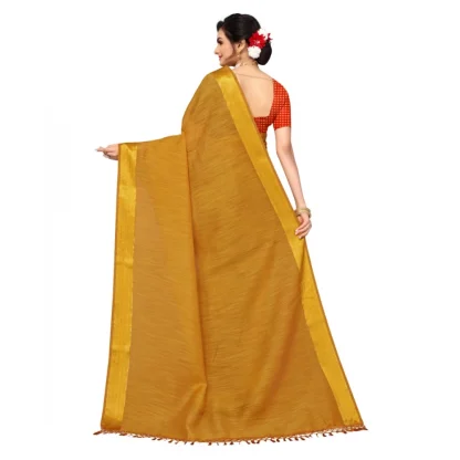 Women's Cotton Blend Stripe Pattern Sarees (Mustard, 5-6 Mtrs) - Image 2