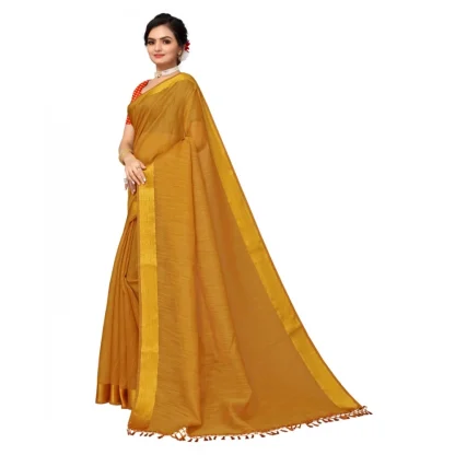 Women's Cotton Blend Stripe Pattern Sarees (Mustard, 5-6 Mtrs) - Image 4