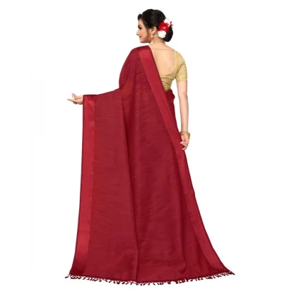 Women's Cotton Blend Stripe Pattern Sarees (Maroon, 5-6 Mtrs) - Image 2