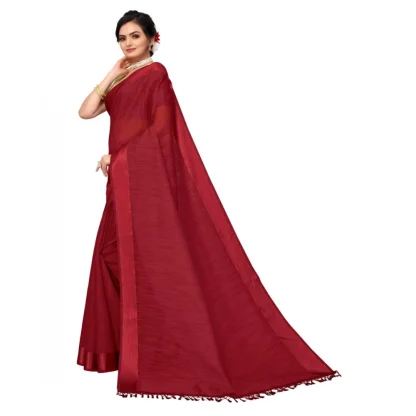 Women's Cotton Blend Stripe Pattern Sarees (Maroon, 5-6 Mtrs) - Image 4