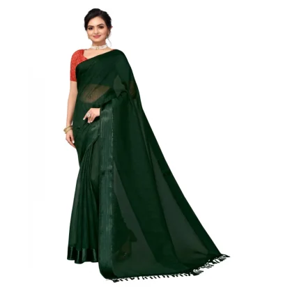 Women's Cotton Blend Stripe Pattern Sarees (Green, 5-6 Mtrs)