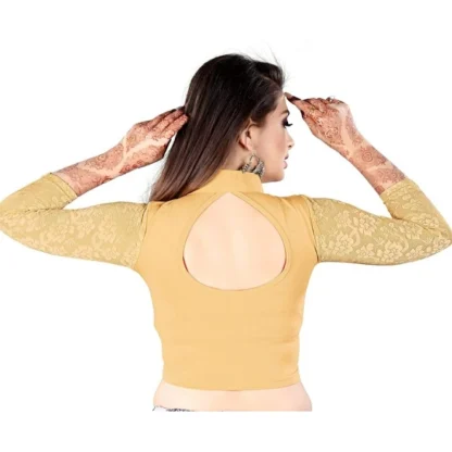 Women's 3/4 th Sleeve Cotton Lycra Readymade Blouse (Beige, Free Size) - Image 3