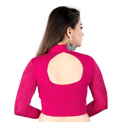 Women's 3/4 th Sleeve Cotton Lycra Readymade Blouse (Pink, Free Size) - Image 2